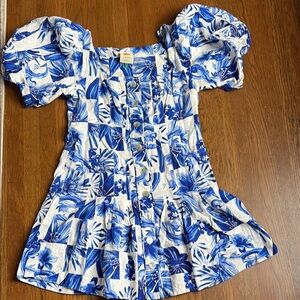 Farm Rio Garden Tiles Button Front Linen Blend Dress size S